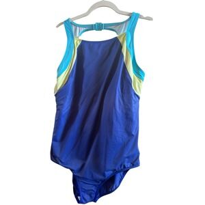Land's End Sport Blue Color Block High Neck One Piece Swimsuit Plus Size 20W